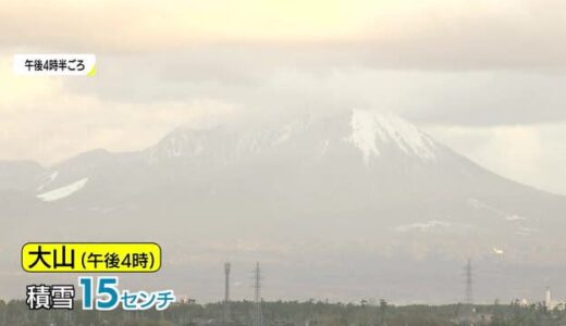 山間部で雪やみぞれ　鳥取県の大山は今シーズン初積雪　夕方には１５センチ記録