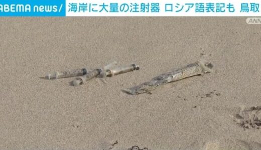 「針もあり危険なので手を触れないで」鳥取などの海岸に大量の注射器が漂着 一部にはロシア語の記載も