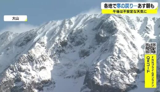 【天気】「寒の戻り」山間部で雪やみぞれ大山山頂は再び雪化粧（鳥取・大山町）