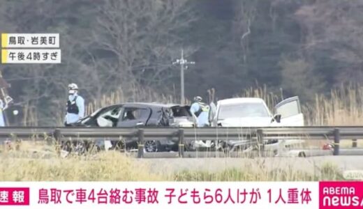 車4台が絡む事故 6人けが、うち1人が重体 トラックを運転していた70代男を逮捕 鳥取・岩美町