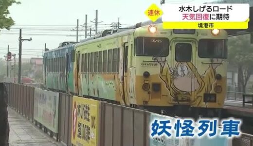 「これはこれで思い出深い旅行に」境港市の水木しげるロードは風雨の影響で観光客まばら（鳥取県）