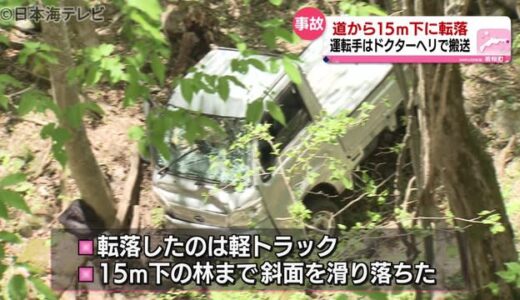 １５ｍ下の林に車転落　ドクターヘリで搬送　運転手は意識あり　鳥取県若桜町