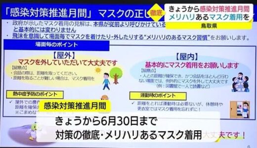 メリハリのあるマスク着用を！鳥取県が「感染対策推進月間」（鳥取）