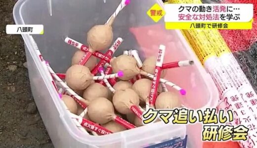 初夏の目撃が年内最多　クマ追い払い研修会（鳥取・八頭町）