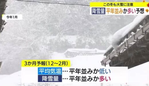 【１２月初めに初雪？山陰の天気】この冬は大雪に注意　最新の３か月予報発表（島根県・鳥取県）