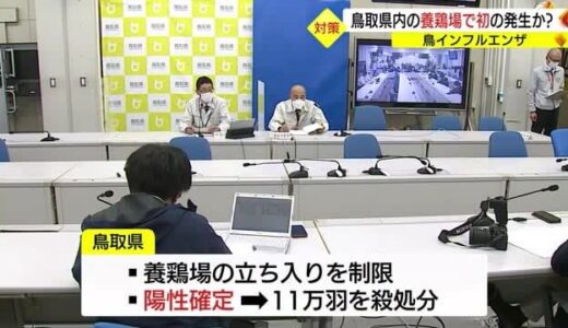 鳥取県内で養鶏場で初めて発生か「鳥インフルエンザ」の疑い（鳥取市）