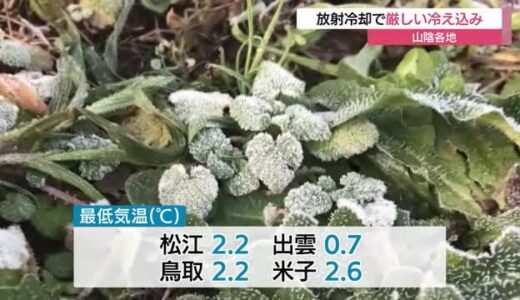 車の窓も凍る　放射冷却で厳しい冷え込みの朝（島根県・鳥取県）