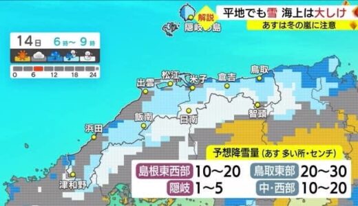 【天気解説】冬の嵐に要警戒　１５日にかけて寒気襲来　各地で雪が降る見込み（鳥取・島根）　