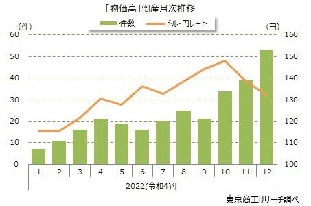 2022年「物価高」倒産は282件、複合的な要因で幅広い産業に影響広がる