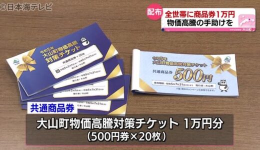 全ての町民に『１万円分』の商品券を配布　鳥取県大山町「住民も事業者も助けたい」　