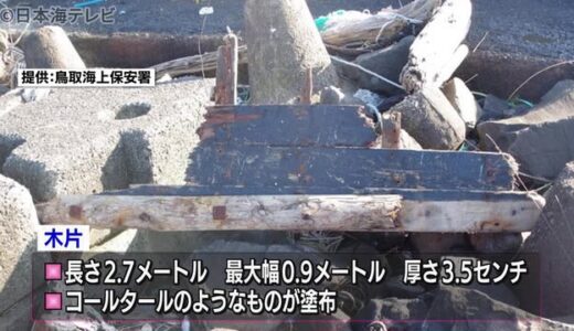 川の河口に木造船の一部とみられる木片漂着　鳥取海保は北朝鮮から流れ着いた可能性があると見ている　鳥取県岩美町
