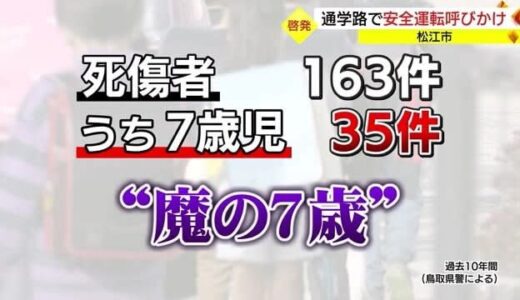 歩行中の事故死傷が最多「魔の７歳」大人の３分の２「子どもの視野」を体験（鳥取県・島根県）