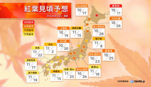 紅葉の名所の見頃いつ…予想時期を発表　日本気象協会、2023年は例年より遅めか