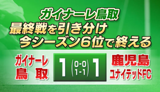 ガイナーレ鳥取　最終戦で引き分け　鹿児島は5年ぶりにJ2に昇格　鳥取県
