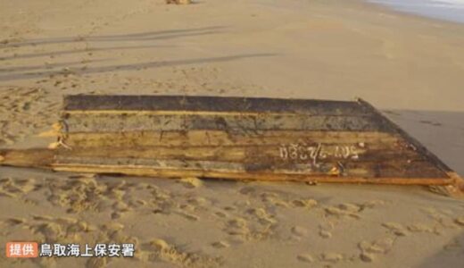 北朝鮮の木造船か…鳥取県岩美町の海岸に船首と船底の一部とみられる木片が漂着