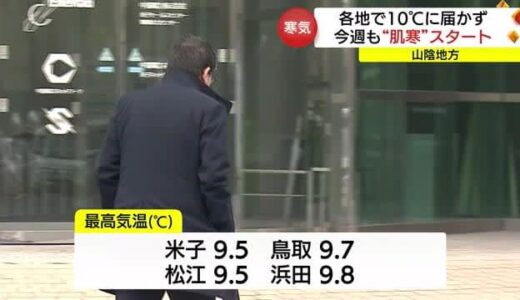 日中の気温１０度に届かず「肌寒い」週のスタート（島根・鳥取）