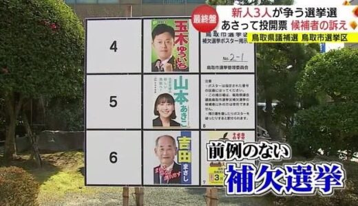 【鳥取県議会鳥取市補選】欠員「２」に新人３人が立候補　激しい選挙戦は最終盤