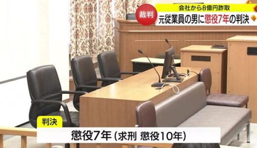 「犯行は常習的かつ計画的で悪質」会社から８億円余りだまし取った男に懲役７年の実刑判決（鳥取）