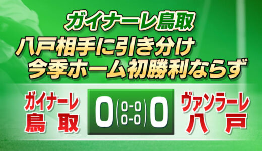 ガイナーレ鳥取　またも今季ホームで初勝利ならず　ヴァンラーレ八戸と引き分け