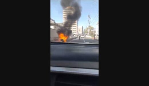 なぜ？路上に止めたミニバイクから立ち上る大きな炎　ドライブレコーダーがとらえた炎と黒煙