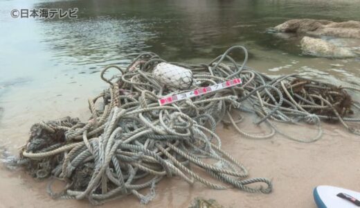 どこからか岩場に流れ着いた大量のロープ　有志が立ち上がり撤去作業　観光遊覧船のスクリューにも絡みつく危険性も　鳥取県岩美町