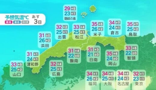 梅雨前線は日本海に北上へ…山陰地方は大雨から一転猛烈な暑さに警戒　今年初の猛暑日か（島根・鳥取）