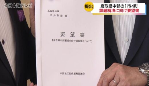 「農業に支援を」 鳥取県中部地区の自治体が地域課題の解決に向けた要望書を平井県知事に提出　県と各市町村が連携し要望実現目指す　鳥取県
