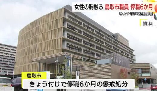 コンビニで女性の胸を触った疑いで逮捕された鳥取市の男性職員を停職６か月の懲戒処分