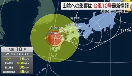 【台風10号】31日にかけ九州から近畿へ東進…山陰に最接近　72時間最大370ミリ雨量予想