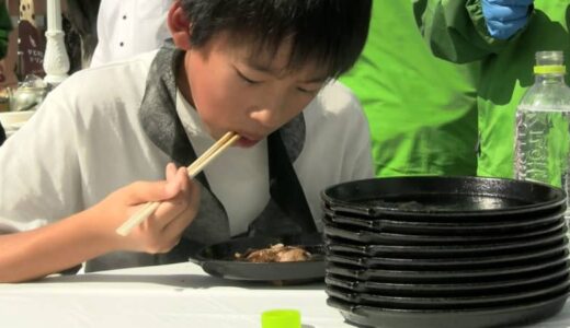 小学生がジンギスカン「大食い大会」に挑戦　制限時間は10分間　勝負は12皿同数で重量審査へ【岡山】