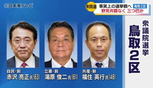 衆議院選挙鳥取2区　今回は野党共闘は成立せず三つどもえの構図になる見通しに