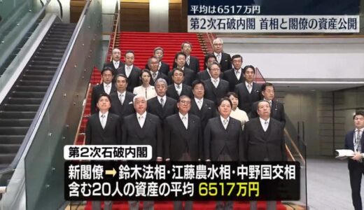 第2次石破内閣の資産公開　平均は6517万円