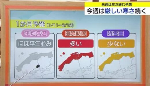 厳しい寒さは17日まで…18日以降平年より気温高め　2月初旬まで予想降雪は平年より少ない予想（山陰）