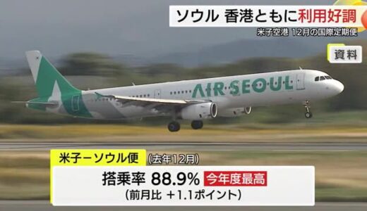 米子空港発着の国際定期便好調　ソウル便24年度で最高の88.9％　香港便は目標の70％台に