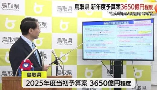 鳥取県２０２５年度当初予算は３６５０億円規模に「選んでもらえる鳥取へ」