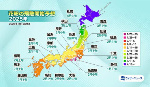 2025年春の花粉はどうなる？花粉飛散量が前年比　香川850％・広島690％・大阪472％【近畿・中国・四国・九州・エリア別予想】