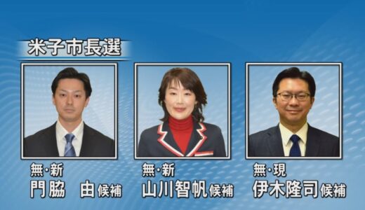 米子市長選告示　現職と新人3人による三つ巴の選挙戦始まる